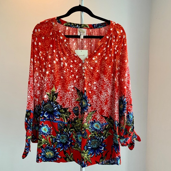 Anthropologie Tops - ANTHROPOLOGIE Fig and Flower Peasant Blouse Large